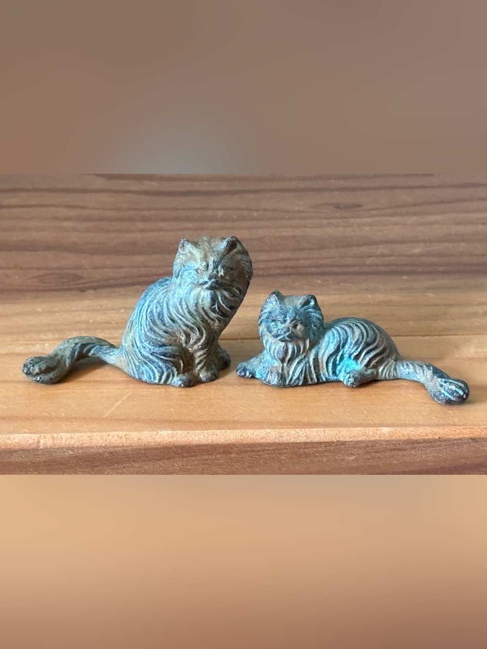 Vintage Miniature Cast Iron Cat Figurines Set of 2 Heavy Metal Kittens